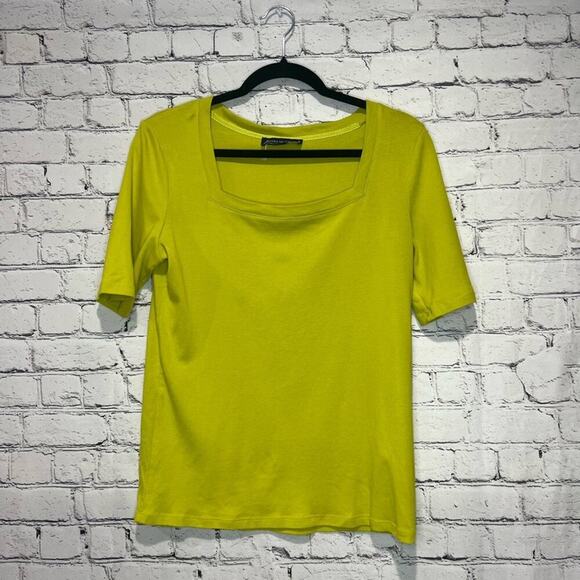NWOT Jones New York Bright/Neon Green Square Neck 1/2 Sleeve Blouse - Picture 1 of 6
